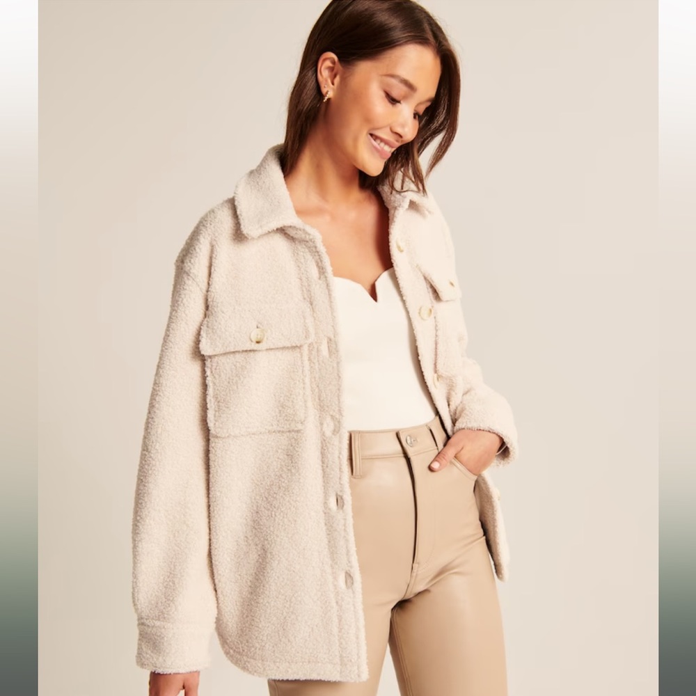 Abercrombie Sherpa Shirt Jacket in Cream